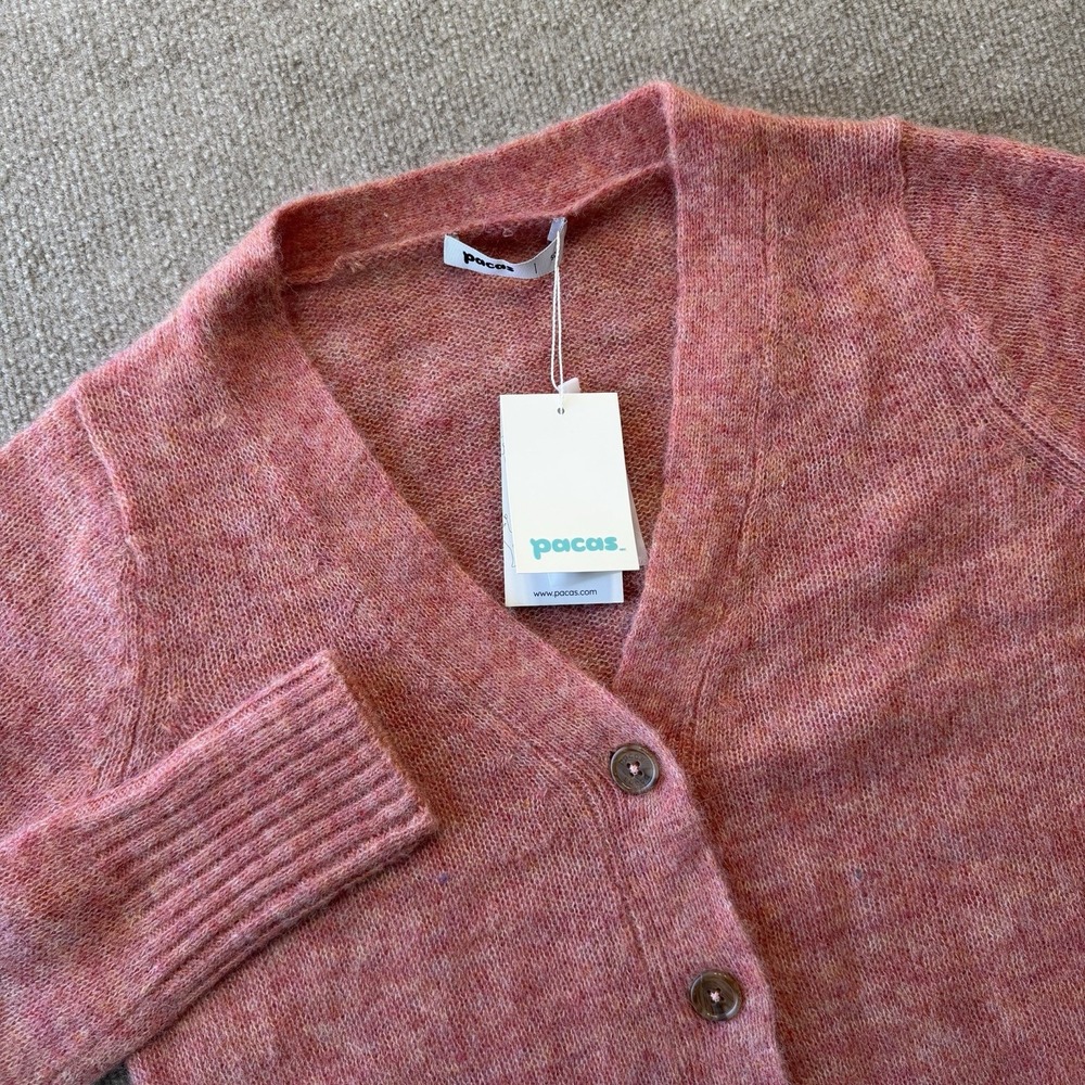 NWT Pacas Baby Alpaca Wool Blend Long Pink Cardigan Sweater Woman's Small